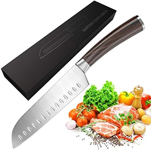 Kitchen Knife 7" Santoku Knife, GogoTool Chef Knife German High Carbon Stainless Steel Chef's Knife with Ergonomic Pakka Wood Handle - Professional Chefs Knife for Chopping Carving
