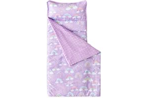Wake In Cloud - Toddler Nap Mat with Pillow and Minky Fleece Blanket, for Kids Boys Girls in Daycare Preschool Kindergarten, Roll Up Sleeping Bag, Rainbow Dark Purple, Standard Size