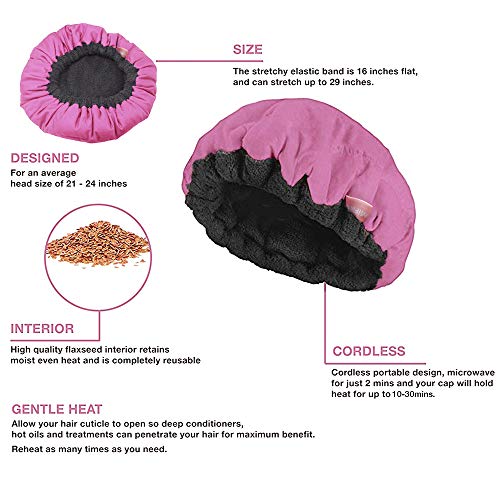 Cordless Deep Conditioning Heat Cap - Microwavable Heat Cap for Deep Conditioning Hair Therapy, 100% Natural Cotton, Flaxseed Seed Interior for Maximum Heat Retention (Pink)