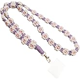 Boho Macrame Braided Daisy Flowers Cell Phone Lanyard, Universal Handmade Crossbody Phone Lanyard with Tether Tab