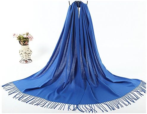 Portsur Woman's Tassels Cashmere Scarf Pure Colour Autumn Winter Thin Shawl Royal Blue