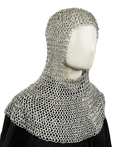 Aluminum Chainmail Coif - Dome Riveted Round Rings and Alternating Flat Rings