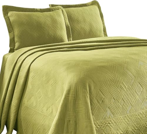 Superior 100% Cotton Geometric Fret 3-Piece Scalloped Bedspread Set, King, Swee…