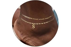 AGWOLF Initial Letter Ankle Bracelets Set for Women 14K Gold Plated Layered Waterproof Anklets Figaro Chain Rhinestone Dainty Anklet Set Adjustable Size Summer Beach Jewelry for Women