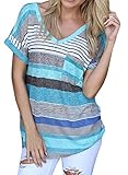 Chellysun Women's V-neck Casual Short Sleeve T-shirt Blouse Tees Tops (X-Large, Blue)