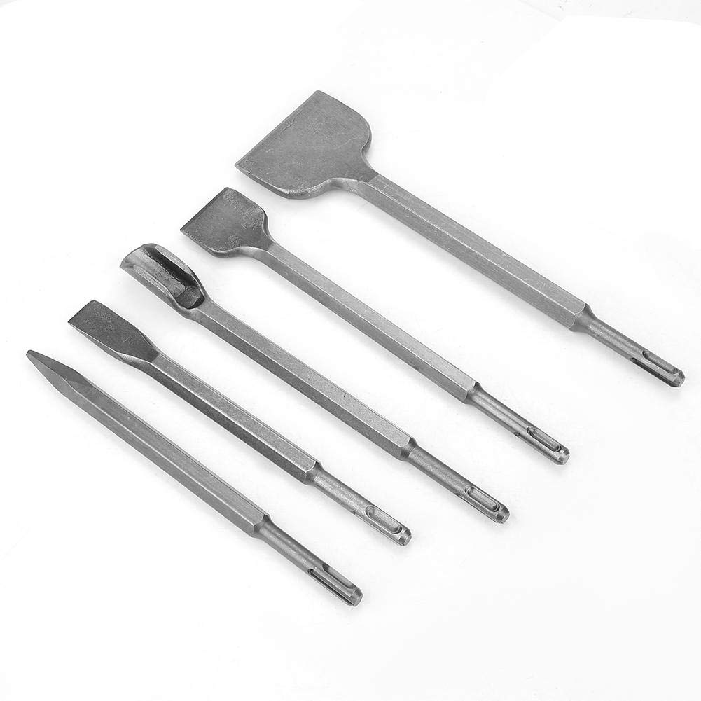 SDS Plus Chisel Set, 5 Pieces for Rotary Hammers, Includes Pointed Chisel, Grooving Chisel, 3 Flat Chisels for Breaking or Drilling Concrete Walls