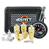 Grit Performance Tire Deflators with 80 PSI Tire Pressure Gauge + Bonus Chrome Valve Caps | Automatic, Adjustable Deflator Tool Kit for Off Road Tires, Jeep, Truck, Car, ATV, 4x4 Sand & Rock Crawling