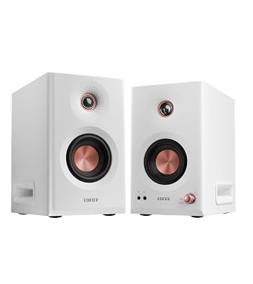 Edifier MR5 2.0 Studio Monitor Bookshelf Speakers, 110W(RMS), Hi-Res Audio, Bluetooth 6.0, 3-Way Active Design, Room Compensation, XLR/TRS/RCA Inputs, Compact Size for Home Studio & Music - White
