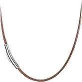 Richsteel Black/Brown Braided Wax Rope Necklace for Men Women 2/3mm Wide Leather Necklace with Customizable Stainless Steel Clasp Waterproof (with Gift Box)
