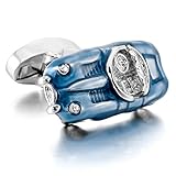 INBLUE Men's 2 PCS Rhodium Plated Enamel Cufflinks
