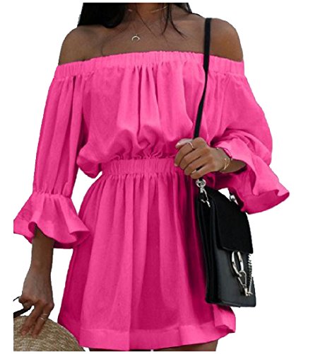 Zago Women's Waistband Stretchy Shoulder Off Wild Party Dress Rose Red XS