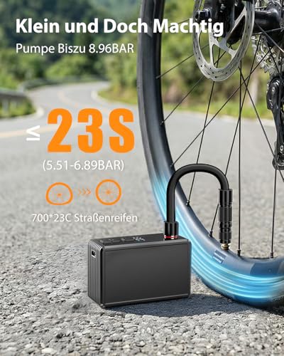Mini Electric Bike Inflator Pump, Max 130 PSI, Quick Inflation 35s, 3 in 1 Rechargeable Bicycle Pump Compatible with Pressure Gauge Presta and Schrader Valves for MTB and Road Bike