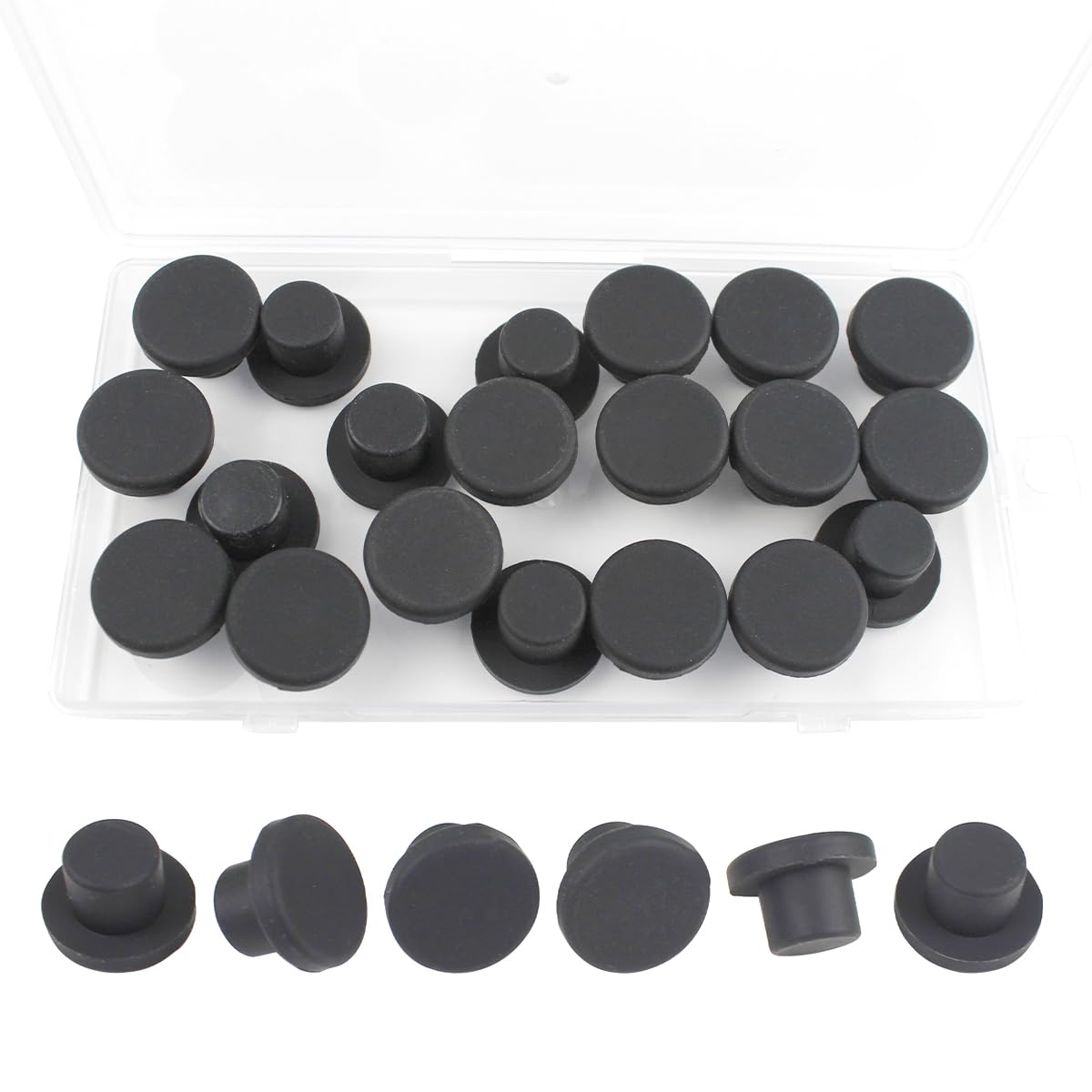 Photo 1 of BOPOREAE 20 Pcs 1/2 In/13 mm Silicone Rubber Plug for Round Holes, Waterproof T Type Rubber Stoppers, Soft Flexible Bottle Seal Button Plugs Tube Pipe End Caps Inserts Bathtub Jet Covers, Black