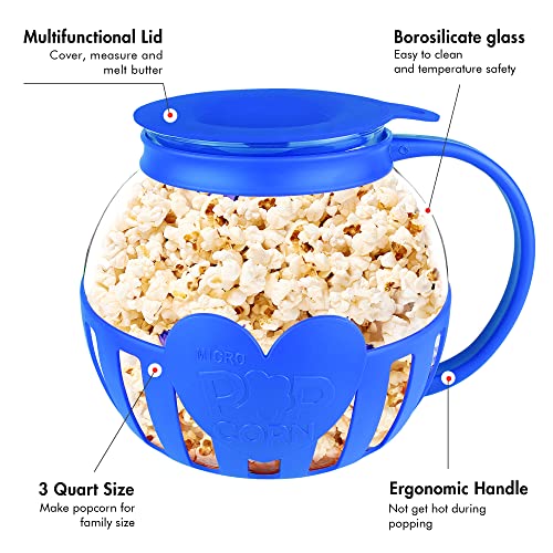 The Original Korcci 3 Quart Microwave Glass Popcorn Popper, Borosilicate Glass, Dishwasher Safe