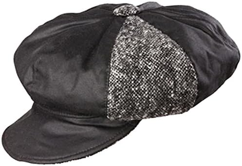 Olney Ellie Ladies Wax and Tweed Bakerboy Cap (Black)