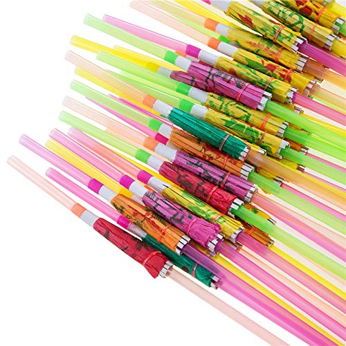 Bilipala Umbrella Parasol Drinking Straws, Hawaiian Beach Cocktail Luau Party Decorations Supplies,Pack of 96 - Thumbnail 2