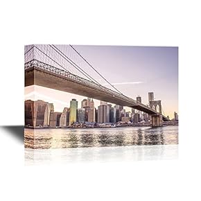 Watercolor Style Canvas Wall Art - Architectural Detail of Brooklyn Bridge in New York City, U S A - Gallery Wrap Modern Home Art | Ready to Hang - 12x18 inches