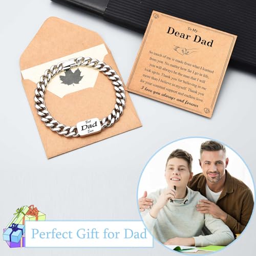 EYQV Dad Grandad Daddy Son Brother Husband Boyfriend Grandson Uncle Gifts, Engraved Bracelet Gifts for Men Boys, Best Gift for Birthday Christmas Fathers Day Valentines Day Stocking Fillers for Men
