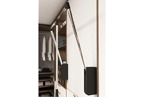 XIIW Pull Down Closet Rod, 60 lbs Load Capacity, Stainless Steel Adjustable 26-35 inches Soft-Close Wardrobe Lift Rail Organizer for Hanging Clothes, Two-way Buffering Side & Back Mounted Closet Rod