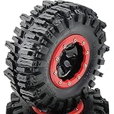 hobbysoul 4pcs RC Rock Crawler 2.2 Mud Slingers Tires Sticky Tyers OD 124mm & 2.2 Beadlock Wheel Rim Hex 12mm for RC Crawlers Truck