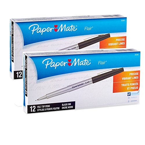 Paper Mate8330152 Flair Porous Felt Tip Pens, Ultra-Fine Point, Black, 24-Pack