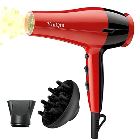 YinQin Ionen-Haartrockner 2 Geschwindigkeitseinstellung 3 Heizung, 2200 Watt, Turmalin Keramik Föhn DC Motor mit Konzentrator