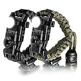 LOGAGA Survival Paracord Bracelet, The Ultimate Tactical Survival Gear with Whistle/Fire Starter/Scraper/Compass & Thermometer and SOS Light for Camping Hiking Outdoors - Set of 2 (Black/Army)