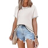 SHEWIN Womens Tops Trendy Short Sleeve Shirts Crewneck Lightweight Knit Sweater Top Business Casual Outfits