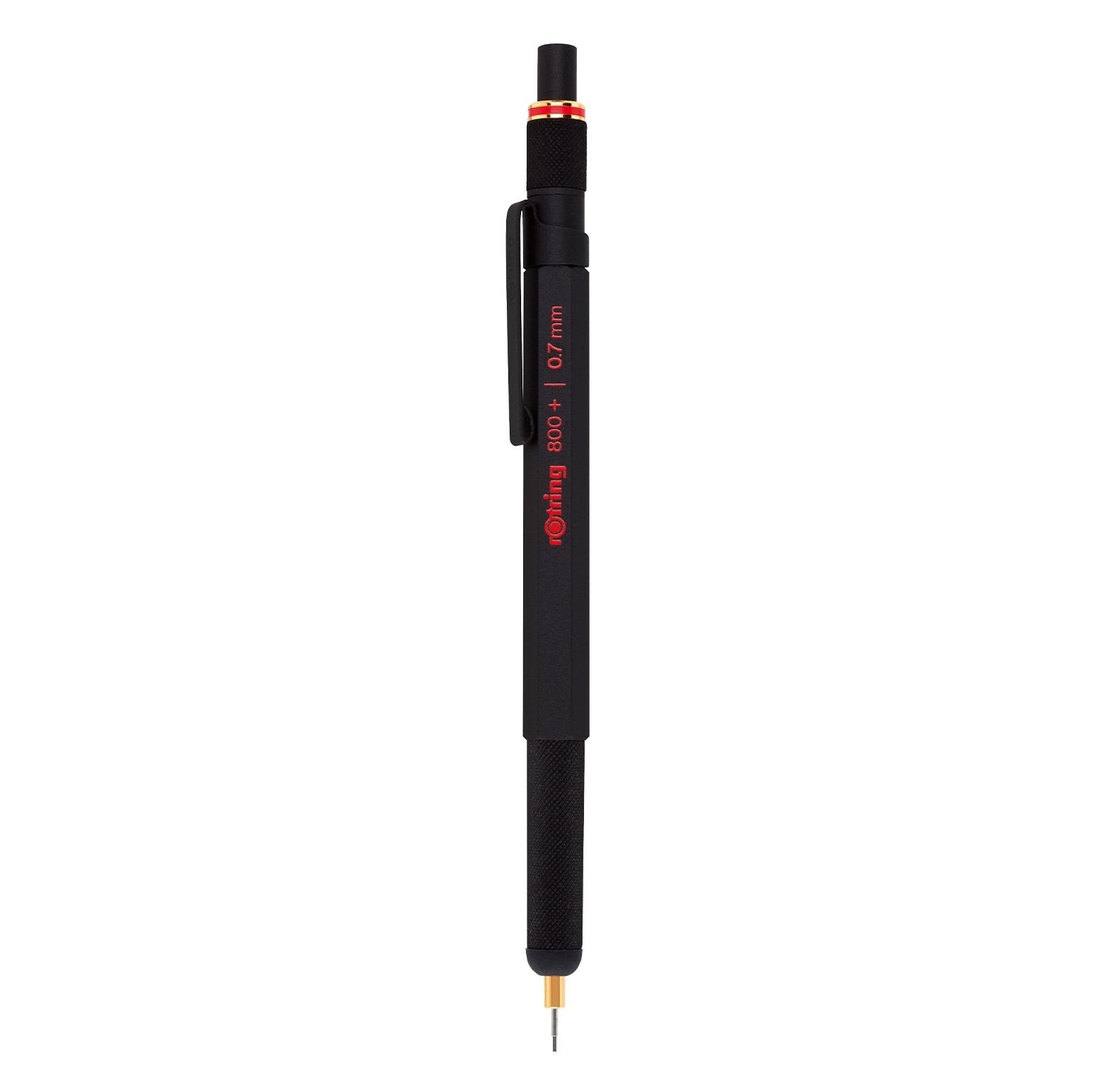 rOtring 800+ Mechanical Pencil and Touchscreen Stylus | Twist-to-Retract HB 0.7 mm Propelling Pencil | Black Metal Barrel