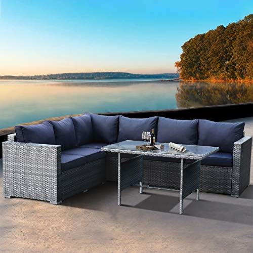 JETIME Outdoor Furniture Patio Rattan Sofa Set 4 Pieces Garden Couch Wicker Conversation Set