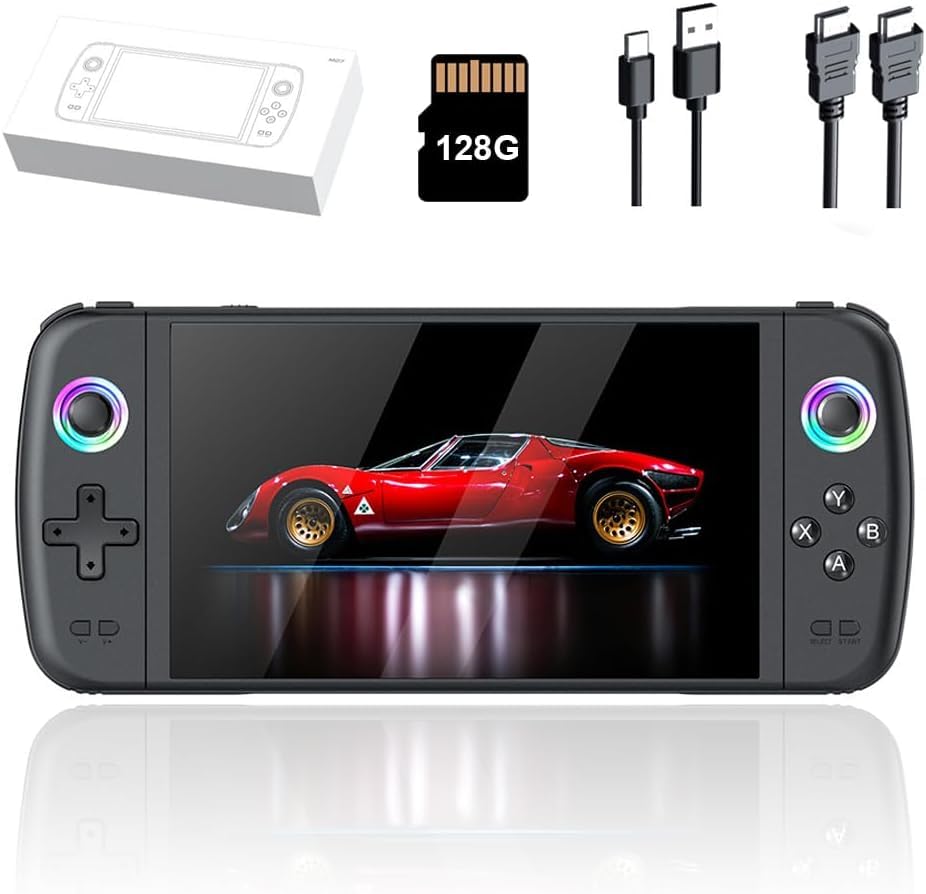 m27 Retro Handheld Game Console,3D 7-inch IPS Screen Portable Gaming Handheld,Linux System Built in 128G Card & 30000 Games,Portable Pocket Mini Arcade (Black)