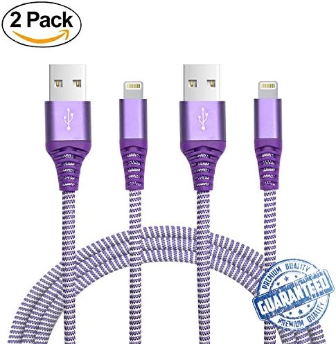 [Premium Quality] Heavy Duty Nylon Lightning Cable, iPhone 7 Cord, IPhone Charger, Charging Connector by Trusted Cables Compatible With iOS 11,(1m/3.2ft Cord) (2 Pack Purple White Nylon)
