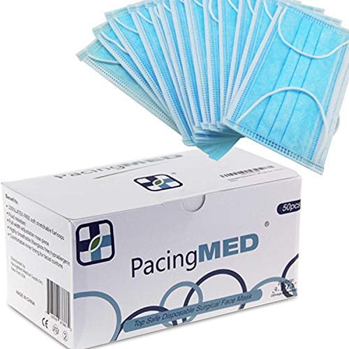 PacingMed Disposable Medical Mask - Face Mask for Dust, Flu, Mouth, Surgical Dental, Cleaning, Construction, Travel, Allergy Mask - Hypoallergenic, Antiviral Anti Pollen, FDA (50pcs, Blue)