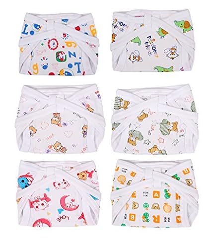 Kuchipoo Padded Baby Nappies Colored - Pack Of 6 (KUC-RNAP-101, Multicolor, 3-6 Months)