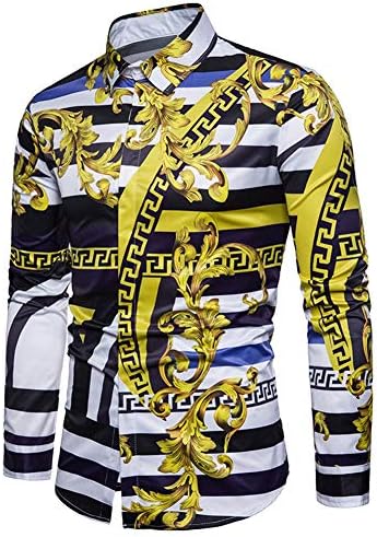 Yffksse Versaces Casual Printed Shirts,Long Sleeve,Turndown Collar,Button Down Dress Shirt Tops Unique Pattern,Yellow,M