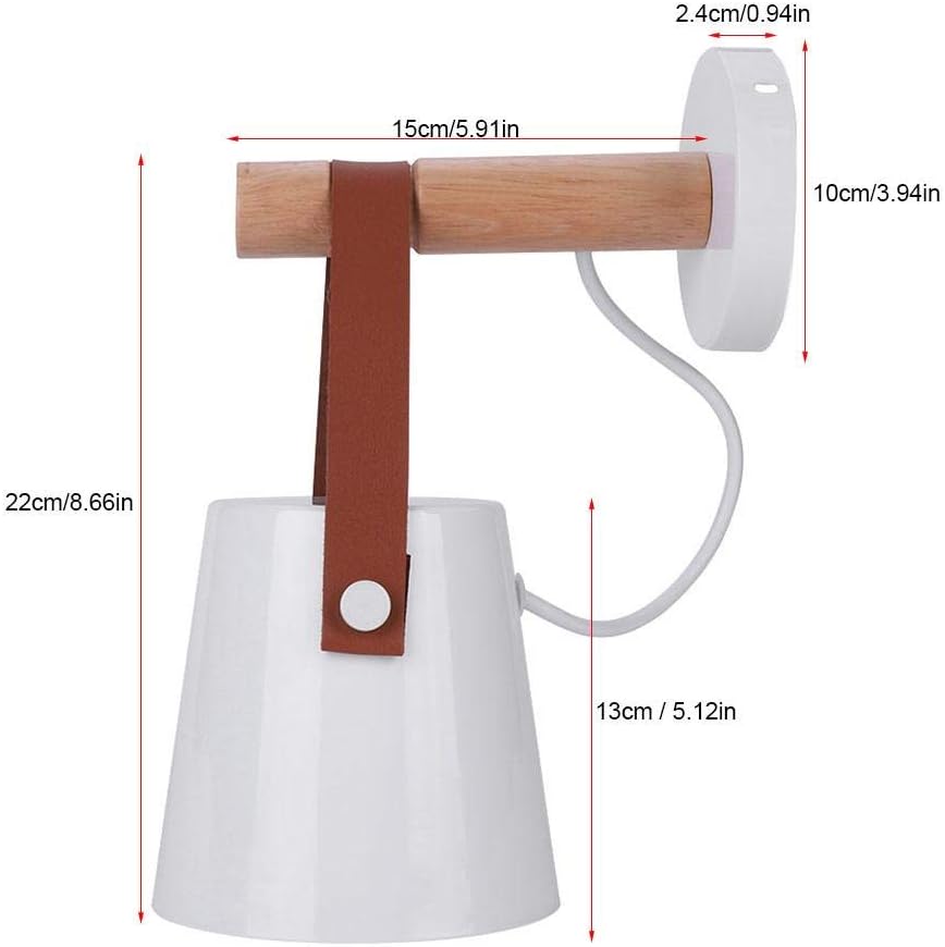 Zerodis Wall Light Sconce Modern Wooden Iron Led Wall Lamps Minimaslist E27 Wall Lamp Light Fixture for Living Room Bedrooms Bedside Study Porch Corridor (White) - Image 5