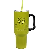 Bioworld Grinch Grinning Face 40 Oz Green Stainless Steel Tumbler With Handle