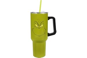 Bioworld Grinch Grinning Face 40 Oz Green Stainless Steel Tumbler With Handle