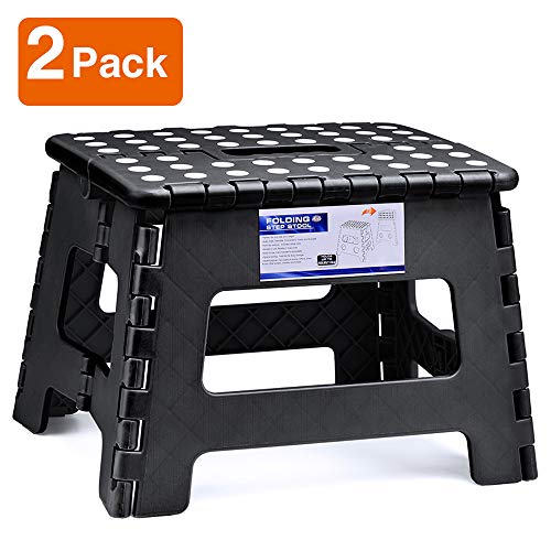 ACSTEP Acko Folding Step Stool Lightweight Plastic Step Stool (2 Pack 9 inch) Foldable Step Stool for Kids,Non Slip Folding Stools for Kitchen Bathroom Bedroom Black