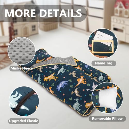 Primlect Toddler Nap Mat with Pillow, Thickened Extra Large Sleeping Bag | 55''x35'' Sleeping Mat with Blanket, Washable, Roll up, Perfect for Daycare, Preschool, Kindergarten, Boys and Girls