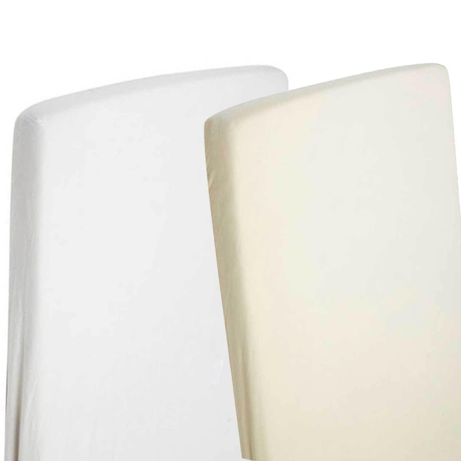 2X Cot Bed Jersey Fitted Sheets 140cm x 70cm 100% Cotton White/Cream