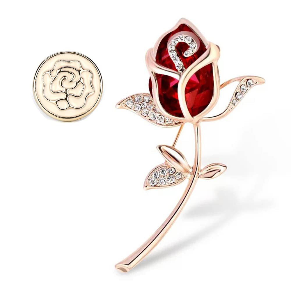 WayOuter Brooch Fantasy Flower Pink Crystal Jewellery for Women Clothing Brooches Accessories (Red)