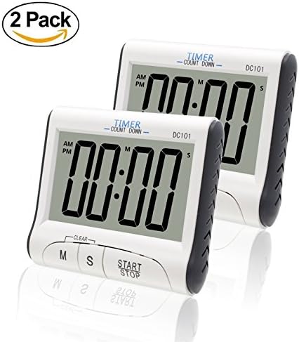 Fliiners Large Display Countdown/Up Timer Clock Digital Kitchen Timer, Cooking Timer with Loud Sounding Alarm, Strong Magnetic Backing, Battery Included (2 Pack)