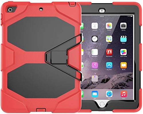 MoCoin New iPad 9.7 Inch 2017 Case, Heavy Duty Shockproof Rugged Kickstand Armor Full Body Protective Cover with Screen Protector for Apple iPad 9.7"2017 Release Tablet (Red)
