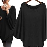 Women Blouse,Haoricu Fall Women Oversized Batwing Pullover Loose T shirt (XL, Black)
