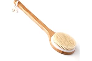 Ithyes Body Brush Dry Brushing Back Scrubber Shower Bath Brush Bamboo Long Handle Natural Bristles exfoliating Massage Improv