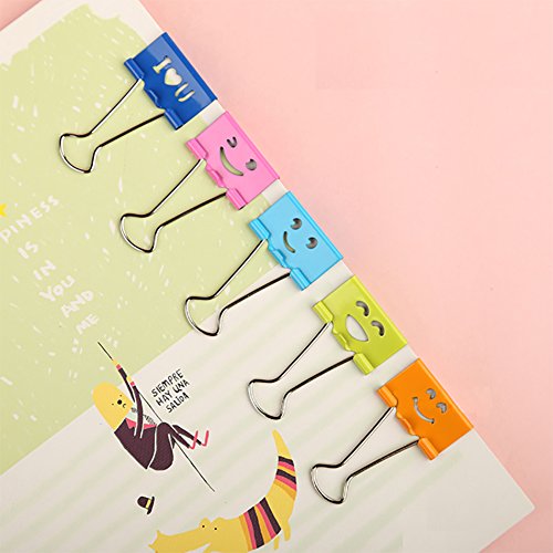 Lovely Smile Face Binder Clips, Paper Clips, Clamps, Assorted Colors (19mm,40 pcs/Tub)