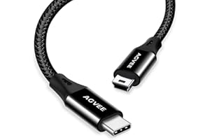 AGVEE 1ft USB-C to Mini USB Cable, Braided Durable Mini-B 5-Pin to Type-C Data Charging Charger OTG Cord for Hero 3+, PS3 Con