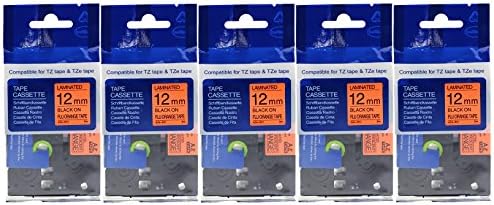 5 Pack of TZeB31 Compatible Tape for BROTHER P-Touch 1/2" (12mm x 5m) Black on Orange Fluorescent by OFFICE LABELS TZB31 TZ B31 TZ-B31 TZe B31 TZe-B31