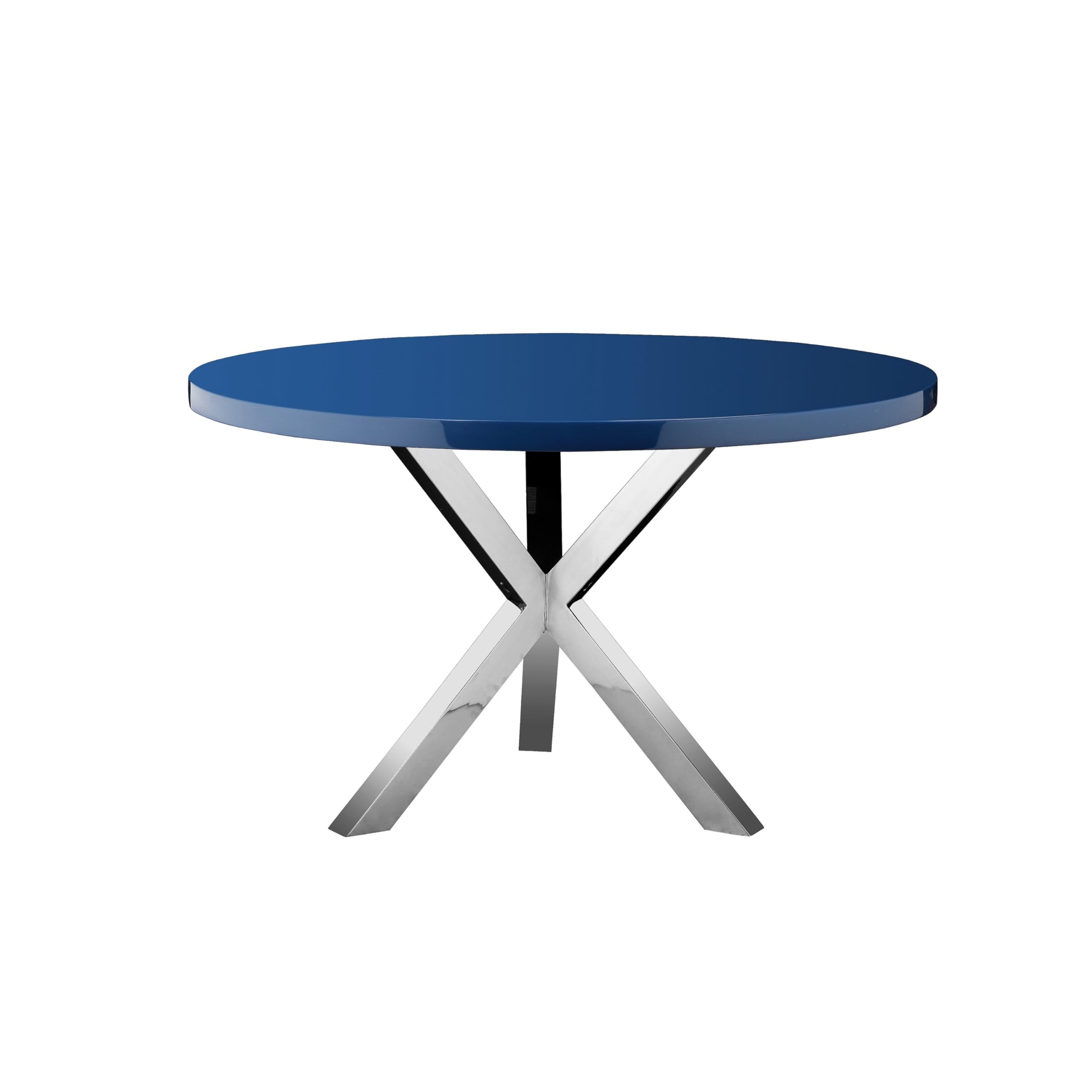 Photo 1 of 
Benjara EMI 47 Inch Dining Table, Oval Top, X Shaped Metal Frame, Finish, Navy Blue and Chrome